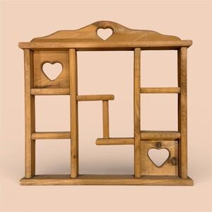 Vintage Wooden Wall Shelf Heart Cutout Rustic Country Home Decor Display